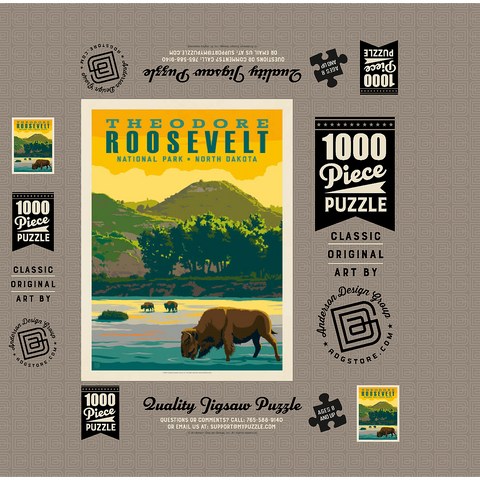 Theodore Roosevelt National Park: Bison, Vintage Poster 1000 Jigsaw Puzzle box 3D Modell