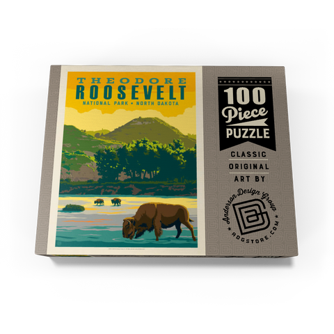 Theodore Roosevelt National Park: Bison, Vintage Poster 100 Jigsaw Puzzle box view3