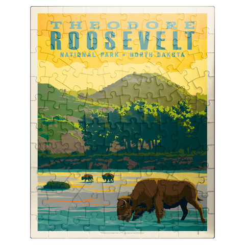 puzzleplate Theodore Roosevelt National Park: Bison, Vintage Poster 100 Jigsaw Puzzle