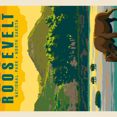 Theodore Roosevelt National Park: Bison, Vintage Poster 100 Jigsaw Puzzle 3D Modell