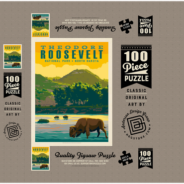 Theodore Roosevelt National Park: Bison, Vintage Poster 100 Jigsaw Puzzle box 3D Modell