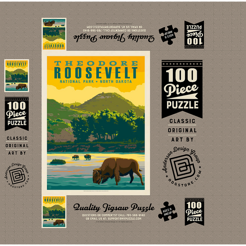 Theodore Roosevelt National Park: Bison, Vintage Poster 100 Jigsaw Puzzle box 3D Modell