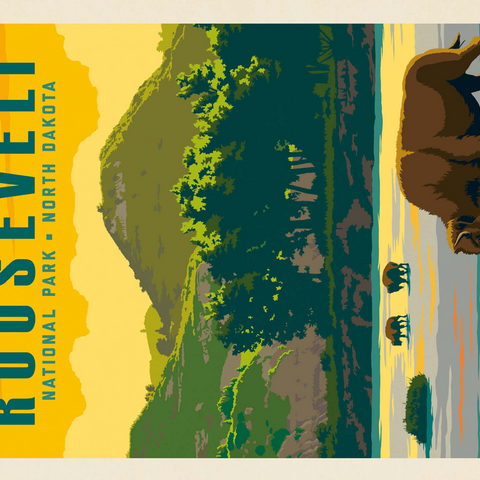 Theodore Roosevelt National Park: Bison, Vintage Poster 500 Jigsaw Puzzle 3D Modell