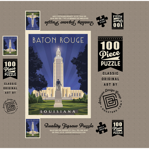 Baton Rouge, Louisiana: State Capitol, Vintage Poster 100 Jigsaw Puzzle box 3D Modell