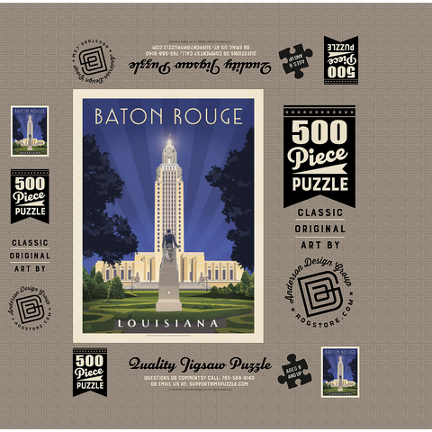 Baton Rouge, Louisiana: State Capitol, Vintage Poster 500 Jigsaw Puzzle box 3D Modell