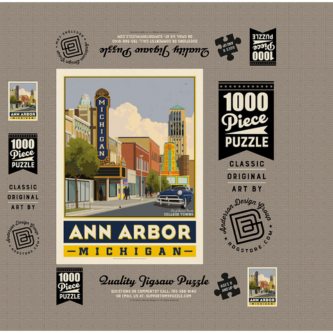 American College Towns: Ann Arbor, Michigan, Vintage Poster 1000 Jigsaw Puzzle box 3D Modell