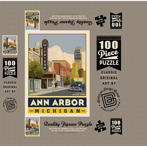 American College Towns: Ann Arbor, Michigan, Vintage Poster 100 Jigsaw Puzzle box 3D Modell