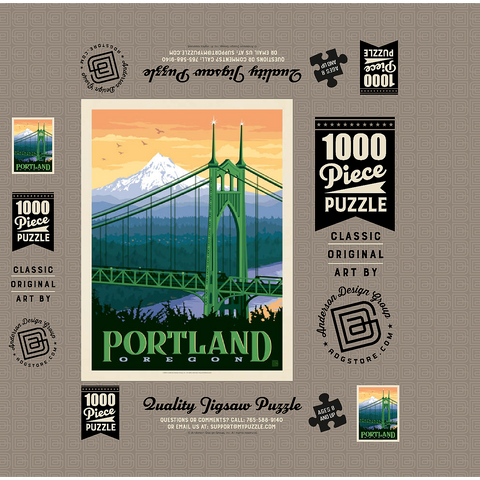 Portland, Oregon: St. Johns Bridge, Vintage Poster 1000 Jigsaw Puzzle box 3D Modell