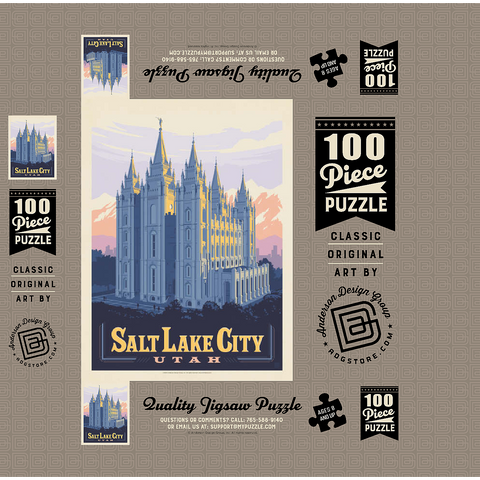 Salt Lake City, Utah: Temple Square, Vintage Poster 100 Jigsaw Puzzle box 3D Modell