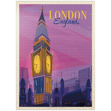 puzzleplate England: London, Big Ben (Mod Design), Vintage Poster 1000 Jigsaw Puzzle