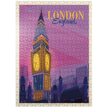 puzzleplate England: London, Big Ben (Mod Design), Vintage Poster 500 Jigsaw Puzzle