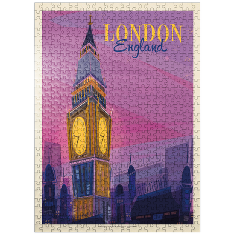 puzzleplate England: London, Big Ben (Mod Design), Vintage Poster 500 Jigsaw Puzzle