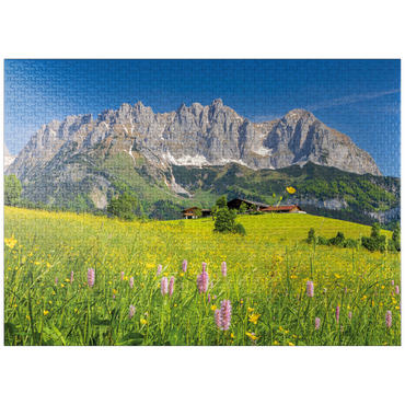 puzzleplate Farmhouse in front of the Wilder Kaiser, Austria, Tyrol - Kaisergebirge 1000 Jigsaw Puzzle