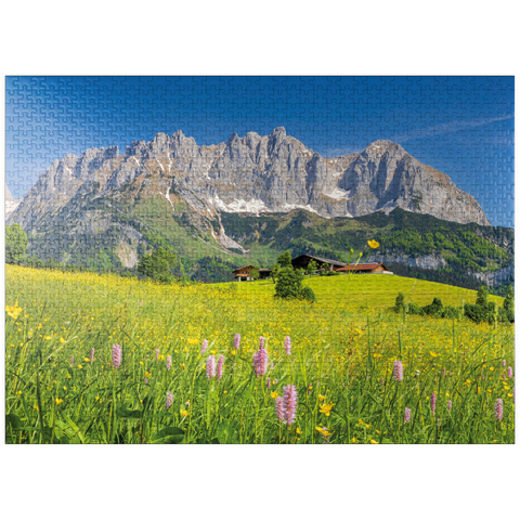 puzzleplate Farmhouse in front of the Wilder Kaiser, Austria, Tyrol - Kaisergebirge 1000 Jigsaw Puzzle