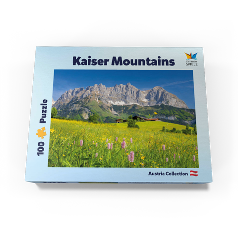 Farmhouse in front of the Wilder Kaiser, Austria, Tyrol - Kaisergebirge 100 Jigsaw Puzzle box view3