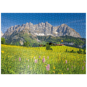 puzzleplate Farmhouse in front of the Wilder Kaiser, Austria, Tyrol - Kaisergebirge 500 Jigsaw Puzzle