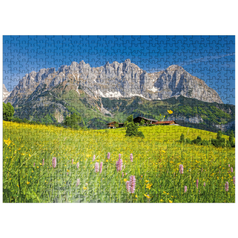 puzzleplate Farmhouse in front of the Wilder Kaiser, Austria, Tyrol - Kaisergebirge 500 Jigsaw Puzzle