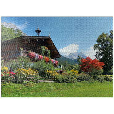 puzzleplate Farmhouse at the Wilder Kaiser near Scheffau, Austria, Tyrol - Kaiser Mountains 1000 Jigsaw Puzzle