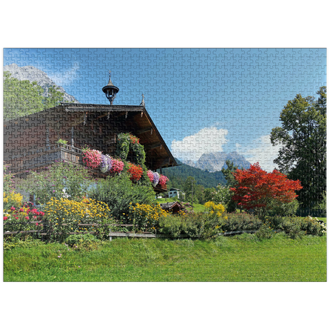 puzzleplate Farmhouse at the Wilder Kaiser near Scheffau, Austria, Tyrol - Kaiser Mountains 1000 Jigsaw Puzzle