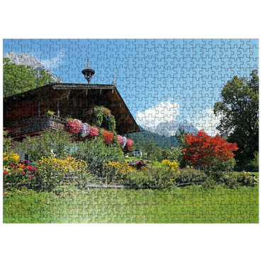 puzzleplate Farmhouse at the Wilder Kaiser near Scheffau, Austria, Tyrol - Kaiser Mountains 500 Jigsaw Puzzle