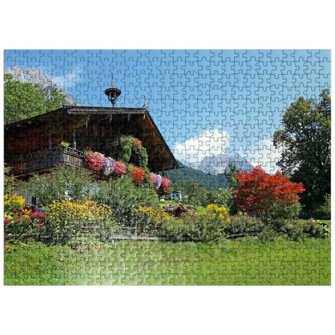 puzzleplate Farmhouse at the Wilder Kaiser near Scheffau, Austria, Tyrol - Kaiser Mountains 500 Jigsaw Puzzle