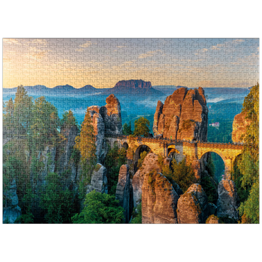 puzzleplate Sunrise at the Bastei in Saxon Switzerland, Saxony, Germany 1000 Jigsaw Puzzle