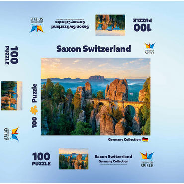 Sunrise at the Bastei in Saxon Switzerland, Saxony, Germany 100 Jigsaw Puzzle box 3D Modell