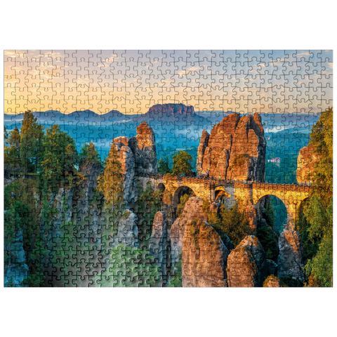 puzzleplate Sunrise at the Bastei in Saxon Switzerland, Saxony, Germany 500 Jigsaw Puzzle