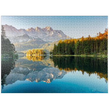 puzzleplate Autumn landscape at the Eibsee with Wetterstein mountains and Zugspitze, Alpine motif - Bavaria 1000 Jigsaw Puzzle