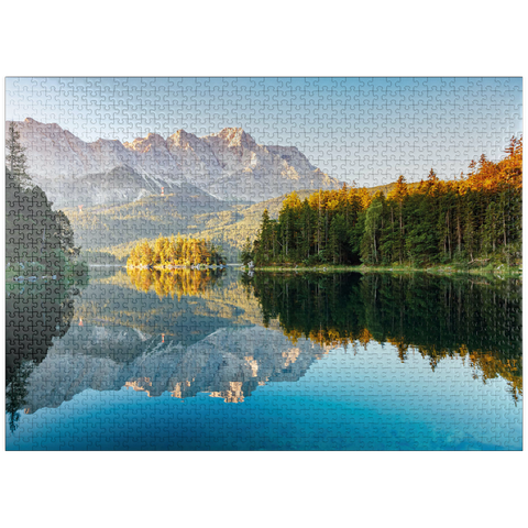 puzzleplate Autumn landscape at the Eibsee with Wetterstein mountains and Zugspitze, Alpine motif - Bavaria 1000 Jigsaw Puzzle