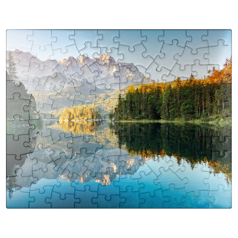 puzzleplate Autumn landscape at the Eibsee with Wetterstein mountains and Zugspitze, Alpine motif - Bavaria 100 Jigsaw Puzzle