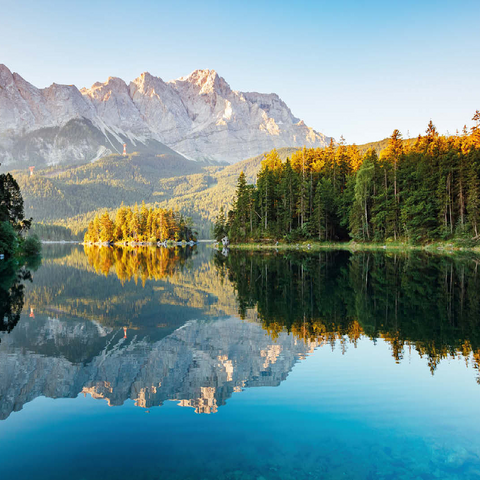 Autumn landscape at the Eibsee with Wetterstein mountains and Zugspitze, Alpine motif - Bavaria 100 Jigsaw Puzzle 3D Modell