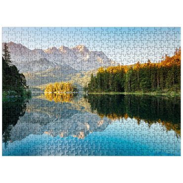 puzzleplate Autumn landscape at the Eibsee with Wetterstein mountains and Zugspitze, Alpine motif - Bavaria 500 Jigsaw Puzzle