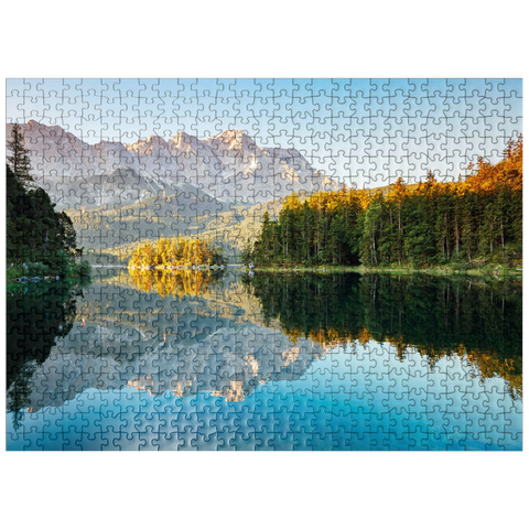 puzzleplate Autumn landscape at the Eibsee with Wetterstein mountains and Zugspitze, Alpine motif - Bavaria 500 Jigsaw Puzzle