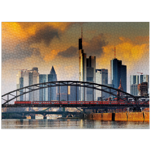 puzzleplate Frankfurt skyline and Deutschherrnbrücke bridge in the evening light 1000 Jigsaw Puzzle