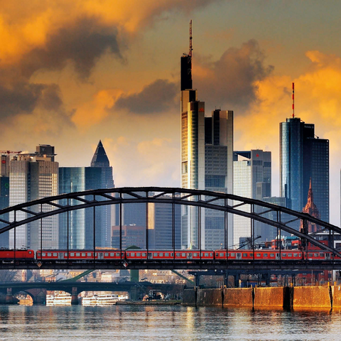 Frankfurt skyline and Deutschherrnbrücke bridge in the evening light 1000 Jigsaw Puzzle 3D Modell