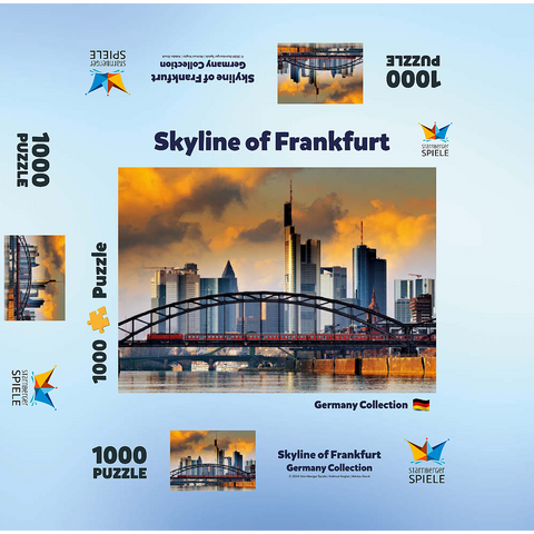 Frankfurt skyline and Deutschherrnbrücke bridge in the evening light 1000 Jigsaw Puzzle box 3D Modell