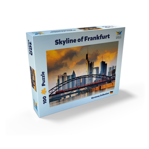 Frankfurt skyline and Deutschherrnbrücke bridge in the evening light 100 Jigsaw Puzzle box view2