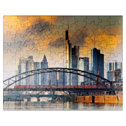 puzzleplate Frankfurt skyline and Deutschherrnbrücke bridge in the evening light 100 Jigsaw Puzzle