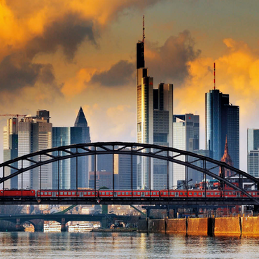 Frankfurt skyline and Deutschherrnbrücke bridge in the evening light 100 Jigsaw Puzzle 3D Modell