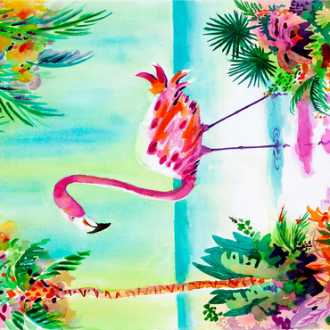 Flamingo Lagoon - Watercolor Artwork 1000 Jigsaw Puzzle 3D Modell