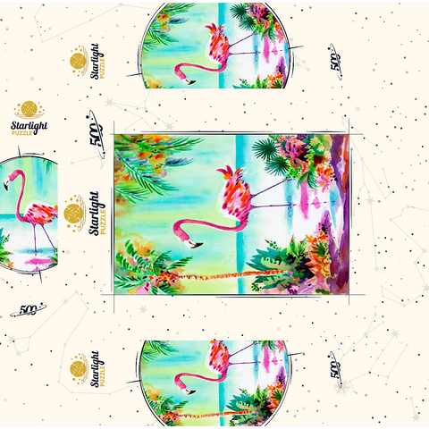 Flamingo Lagoon - Watercolor Artwork 500 Jigsaw Puzzle box 3D Modell