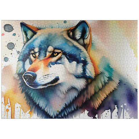 puzzleplate Abstract Watercolor Wolf Wildlife Canvas 1000 Jigsaw Puzzle