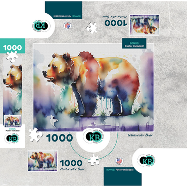 Abstract Watercolor Bear Wildlife Canvas 1000 Jigsaw Puzzle box 3D Modell