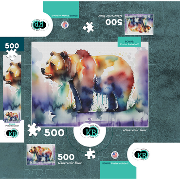 Abstract Watercolor Bear Wildlife Canvas 500 Jigsaw Puzzle box 3D Modell