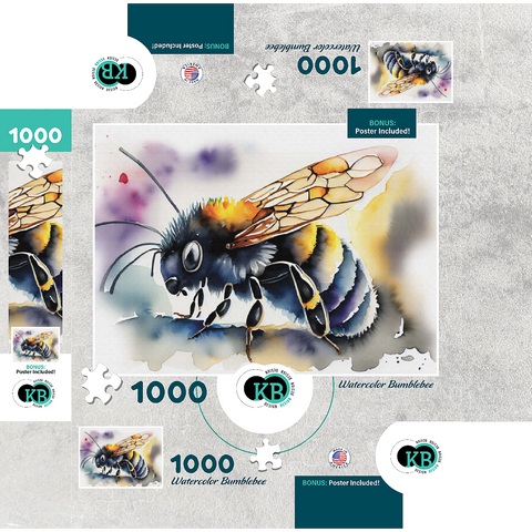 Abstract Watercolor Bumblebee Wildlife Canvas 1000 Jigsaw Puzzle box 3D Modell