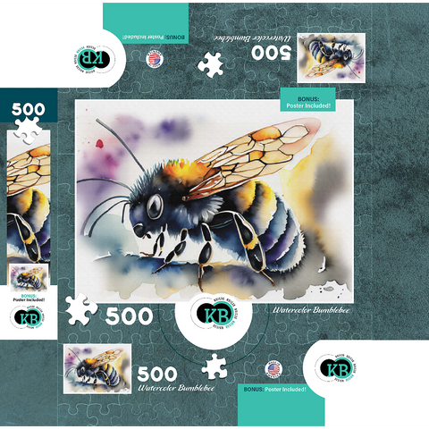 Abstract Watercolor Bumblebee Wildlife Canvas 500 Jigsaw Puzzle box 3D Modell