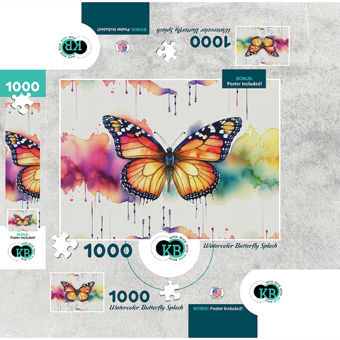 Abstract Watercolor Butterfly Splash Wildlife Canvas 1000 Jigsaw Puzzle box 3D Modell