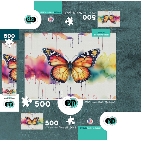 Abstract Watercolor Butterfly Splash Wildlife Canvas 500 Jigsaw Puzzle box 3D Modell