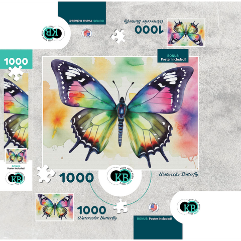 Abstract Watercolor Butterfly Wildlife Canvas 1000 Jigsaw Puzzle box 3D Modell